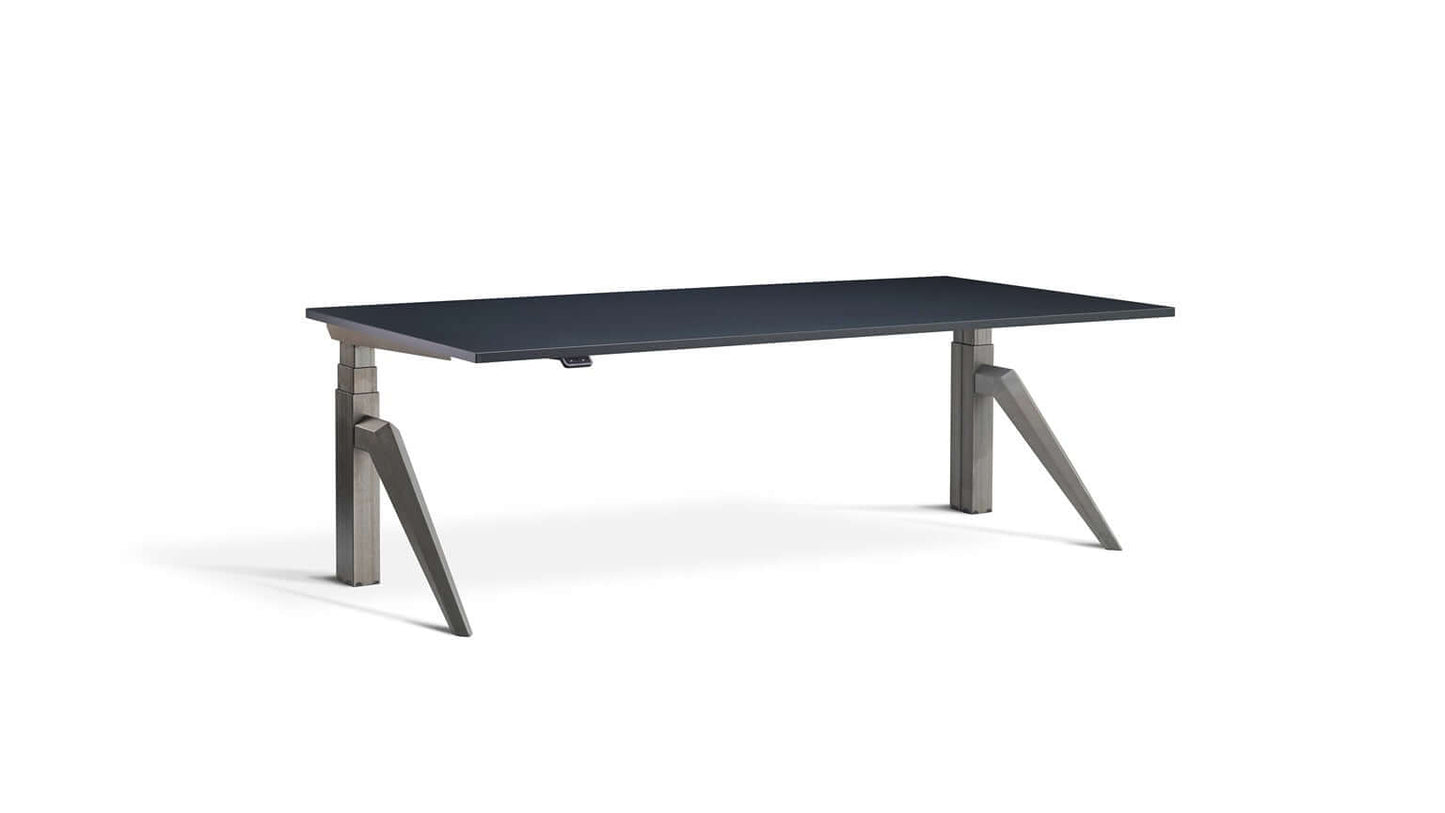 Five: Standing Desk - Dual Motor Height Adjustable Industrial Workstation with Tapered Pentagonal Legs, Matte Steel Finish