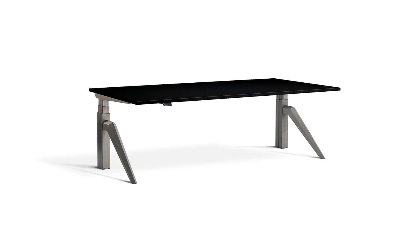 Five: Standing Desk - Dual Motor Height Adjustable Industrial Workstation with Tapered Pentagonal Legs, Matte Steel Finish