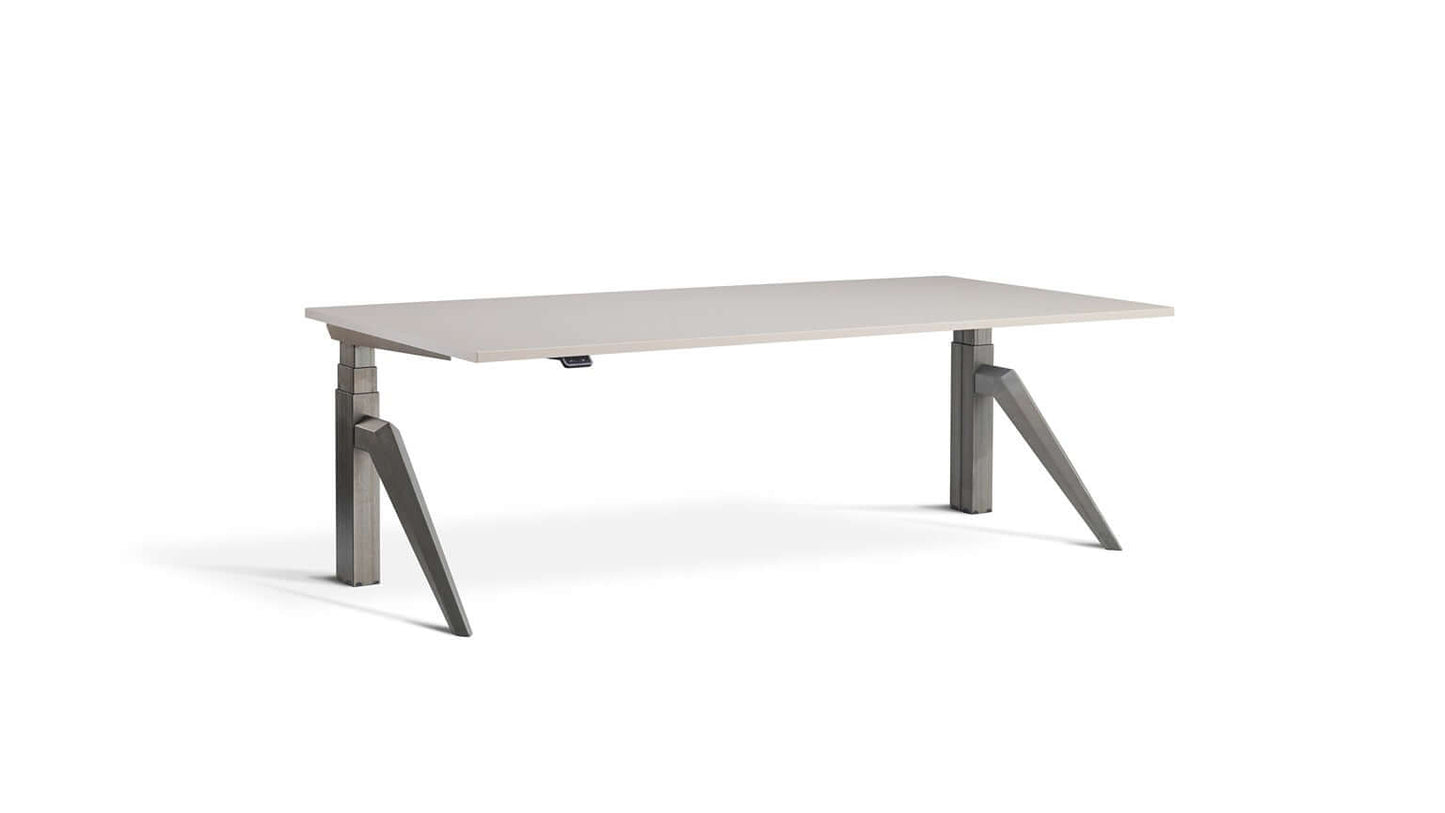Five: Standing Desk - Dual Motor Height Adjustable Industrial Workstation with Tapered Pentagonal Legs, Matte Steel Finish