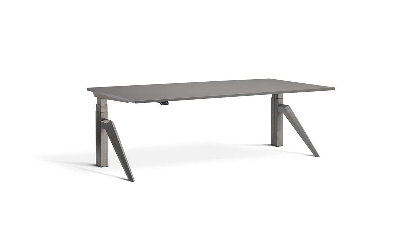Five: Standing Desk - Dual Motor Height Adjustable Industrial Workstation with Tapered Pentagonal Legs, Matte Steel Finish