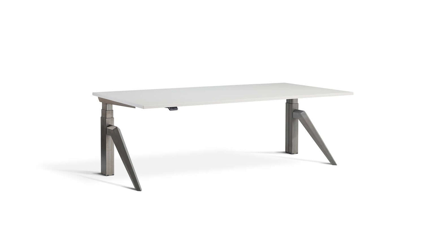 Five: Standing Desk - Dual Motor Height Adjustable Industrial Workstation with Tapered Pentagonal Legs, Matte Steel Finish