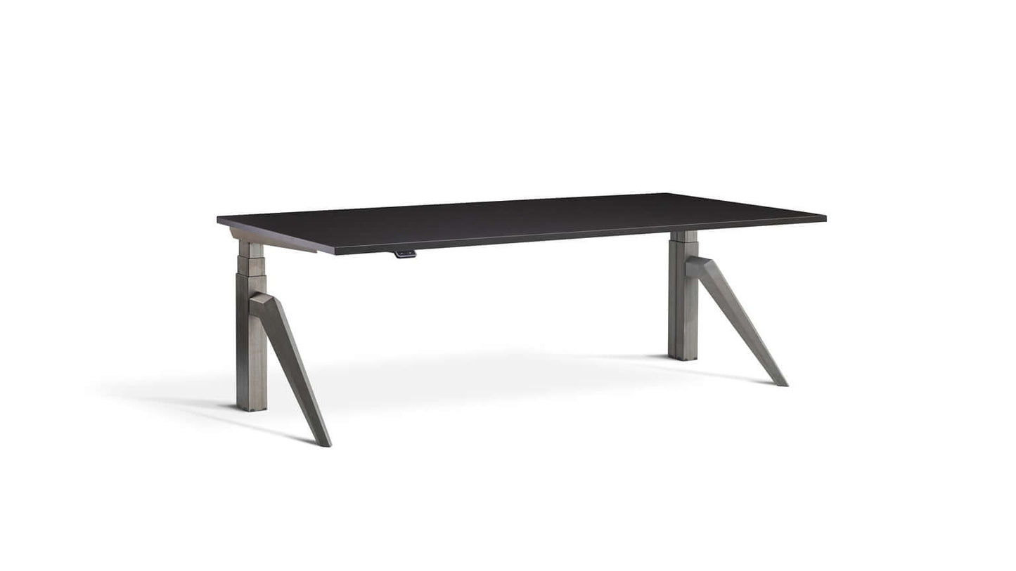 Five: Standing Desk - Dual Motor Height Adjustable Industrial Workstation with Tapered Pentagonal Legs, Matte Steel Finish