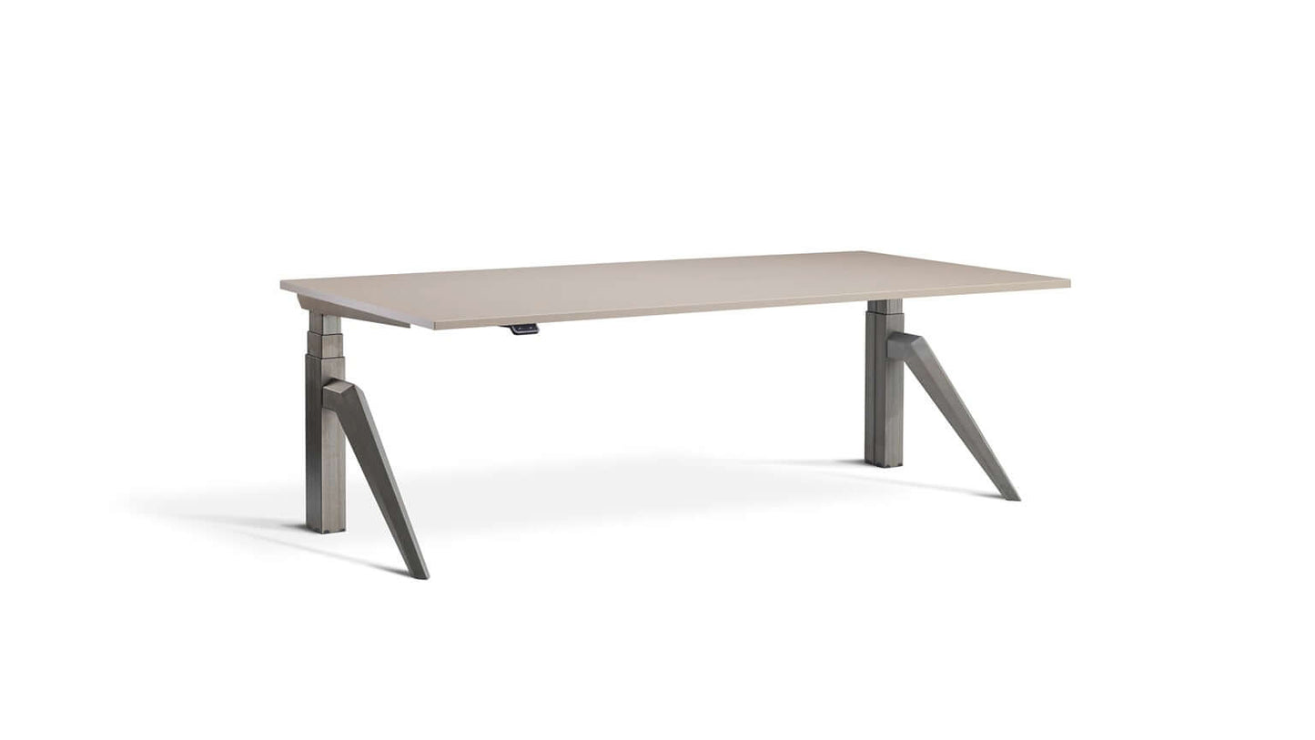 Five: Standing Desk - Dual Motor Height Adjustable Industrial Workstation with Tapered Pentagonal Legs, Matte Steel Finish