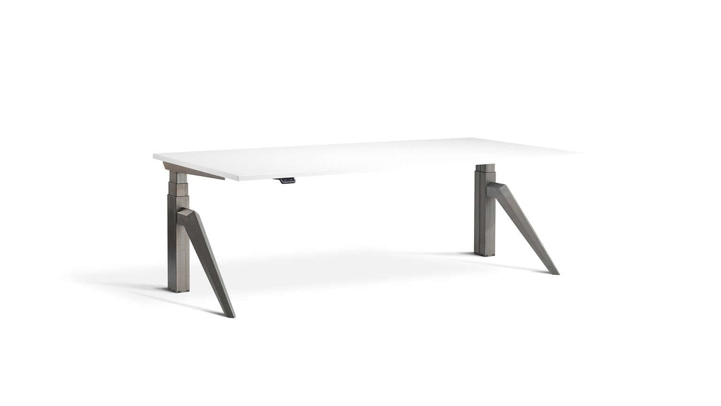 Five: Standing Desk - Dual Motor Height Adjustable Industrial Workstation with Tapered Pentagonal Legs, Matte Steel Finish