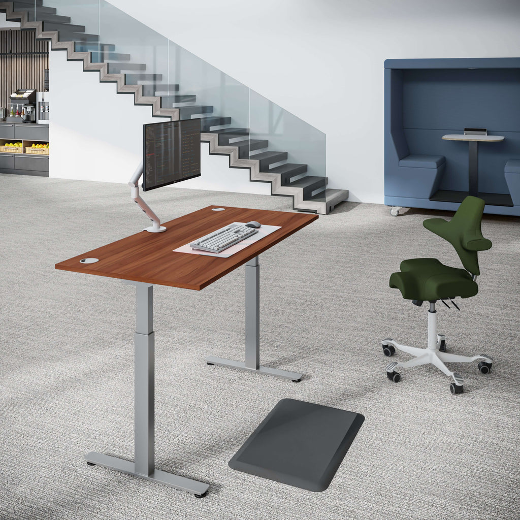 iLohas 2 Dual Motor Electric Standing Desk setup with ergonomic chair and monitor in modern office environment.