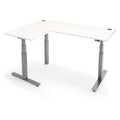 iLohas electric corner standing desk with adjustable height, sleek white top and durable steel frame.
