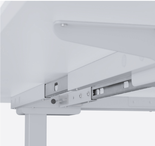 Close-up of the mechanism under the iLohas Active 3+ smart standing desk corner for enhanced stability and functionality.