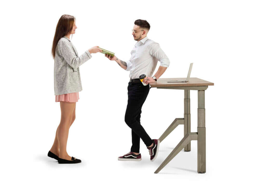 Five: Standing Desk - Dual Motor Height Adjustable Industrial Workstation with Tapered Pentagonal Legs, Matte Steel Finish