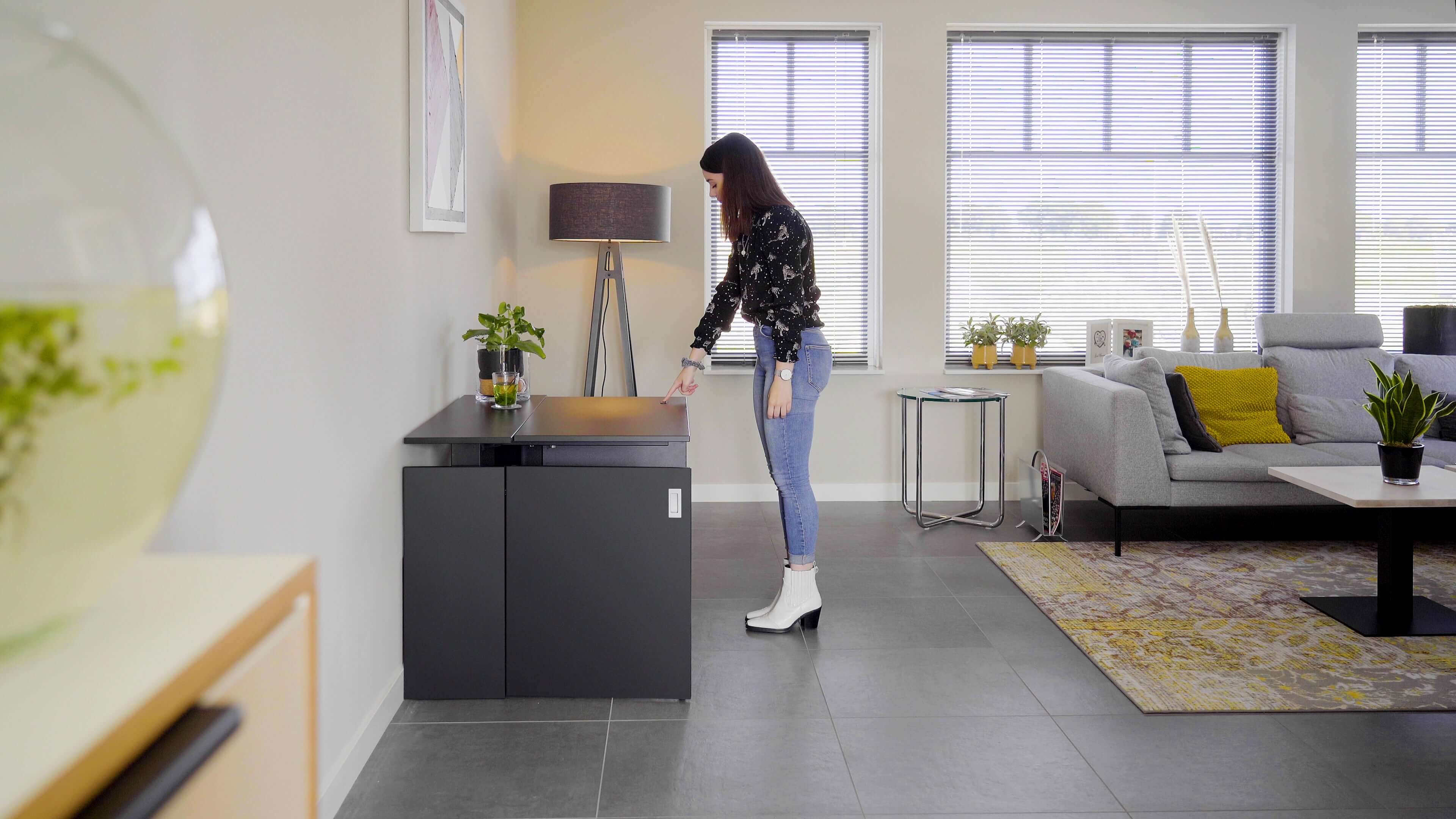 HomeFit Compact Cabinet to Standing Desk – Ergonomic Sit Stand Solution, Tabletop 95 cm x 80 cm