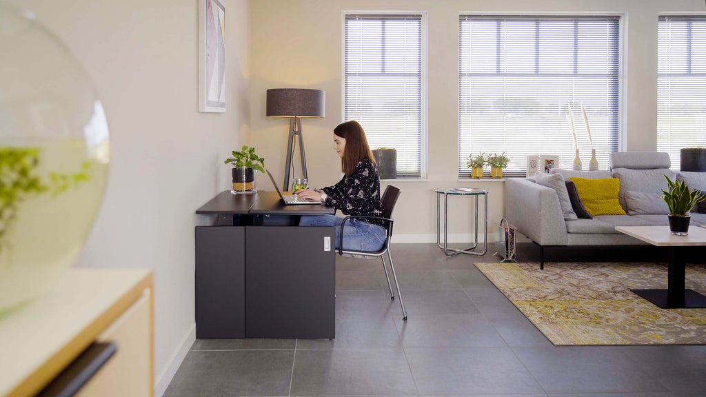 HomeFit Compact Cabinet to Standing Desk – Ergonomic Sit Stand Solution, Tabletop 95 cm x 80 cm