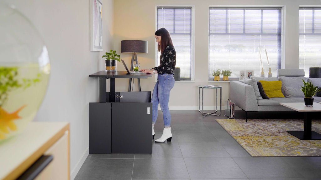 HomeFit Compact Cabinet to Standing Desk – Ergonomic Sit Stand Solution, Tabletop 95 cm x 80 cm