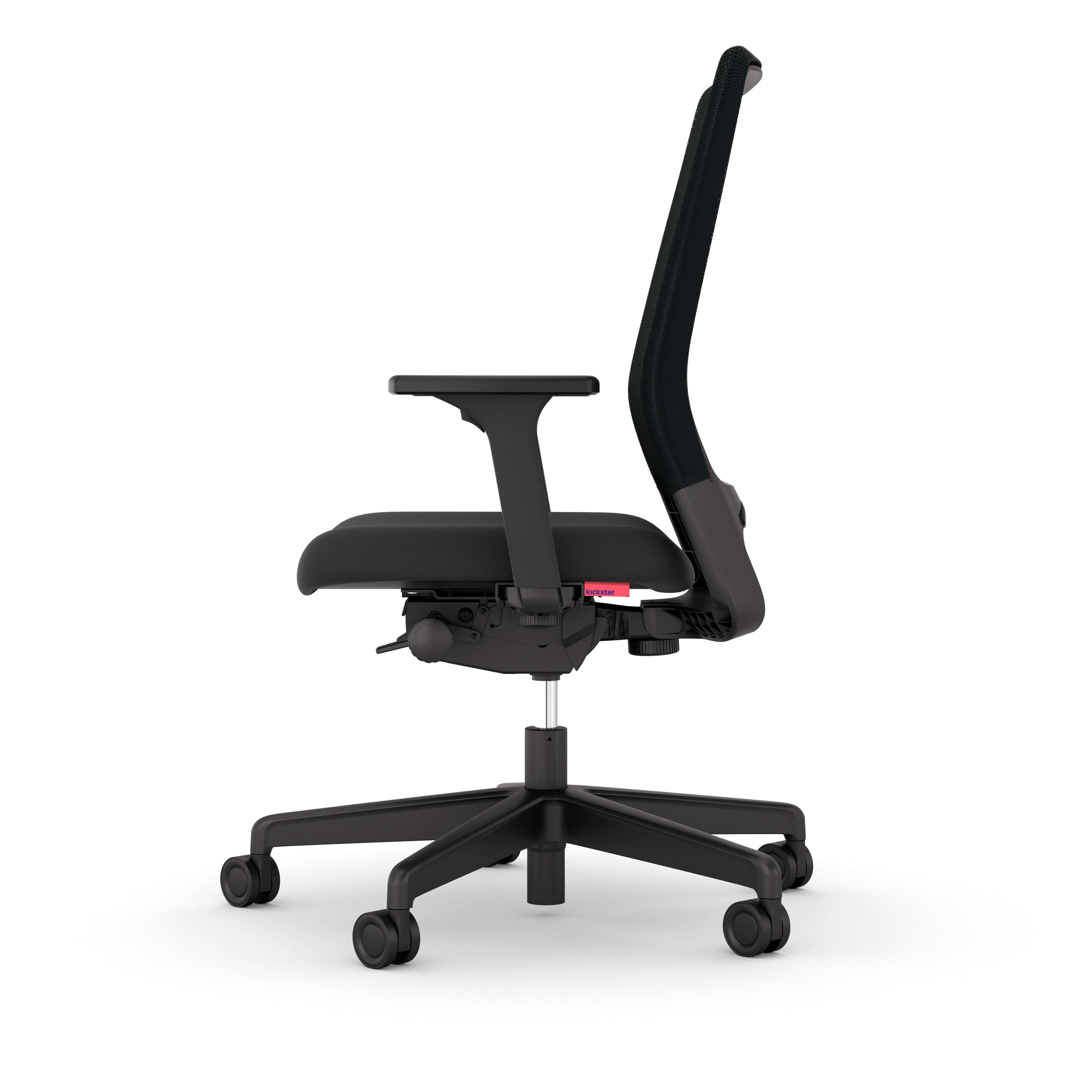 Ergonomic office chair with lumbar support - Kickster, side view showcasing its design and features.