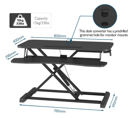Revilo - Desk Up Manual Standing Desk Converter - Black