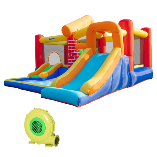 Outsunny 4 in 1 Kids Bouncy Castle Extra Large Double Slides & Trampoline