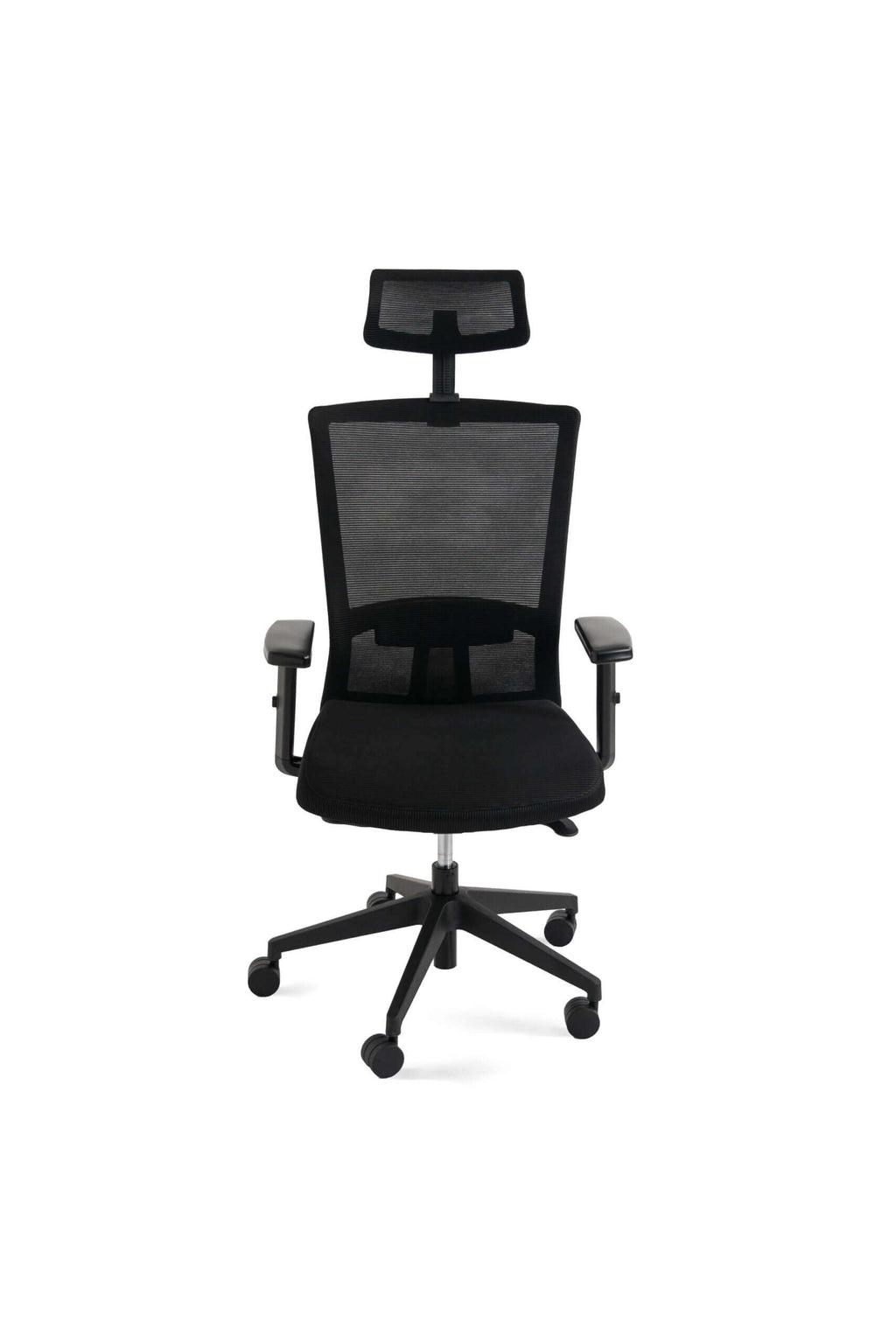 Power+ Ergonomic Mesh Office Chair with Adjustable Arms in black color, featuring breathable mesh back for comfort.