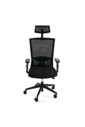 Power+ Ergonomic Mesh Office Chair with Adjustable Arms in black color, featuring breathable mesh back for comfort.