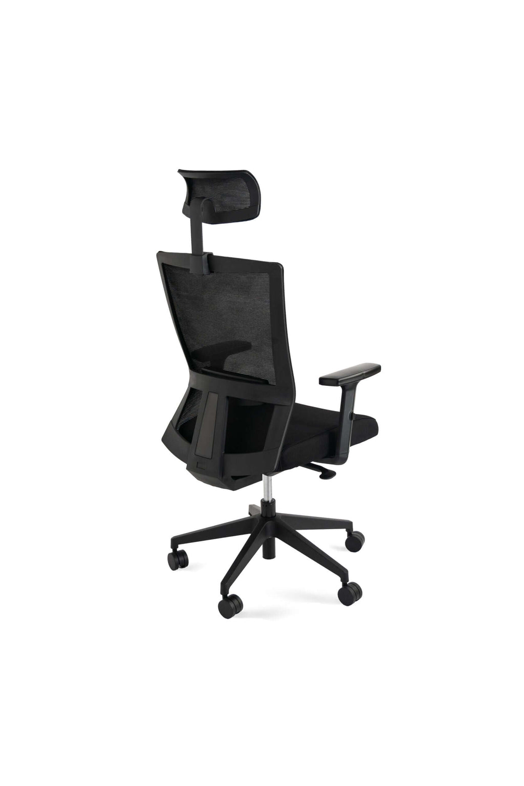 Power+ Ergonomic Mesh Office Chair with Adjustable Arms in Black, showcasing breathable mesh back and headrest.