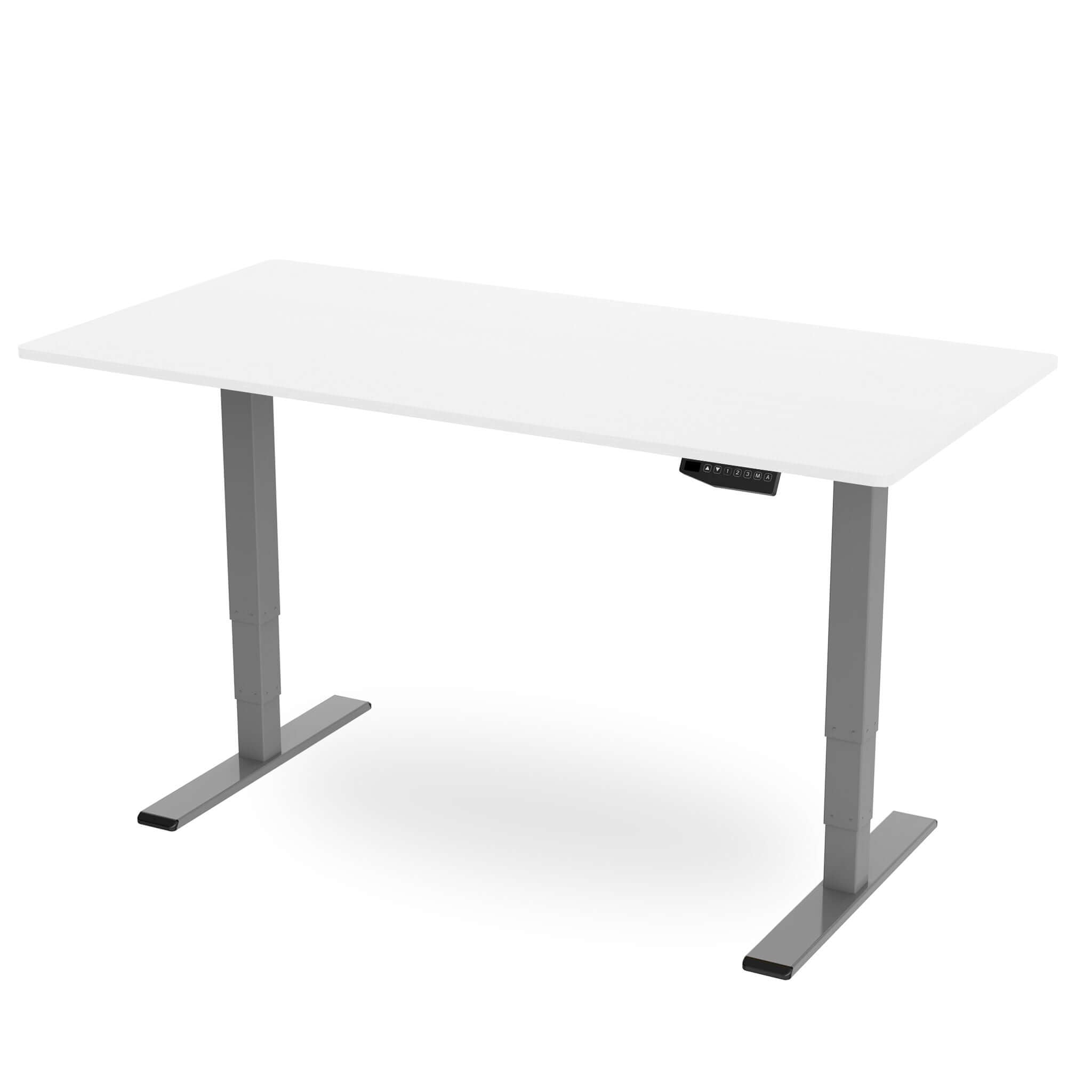 Revilo R800 dual motor sit stand desk with white tabletop and adjustable gray legs
