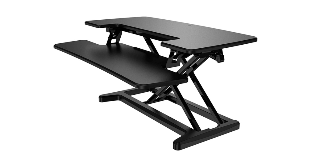 Revilo Desk Up Manual Standing Desk Converter, Slimline model in black, ideal for ergonomic workspace adjustments.
