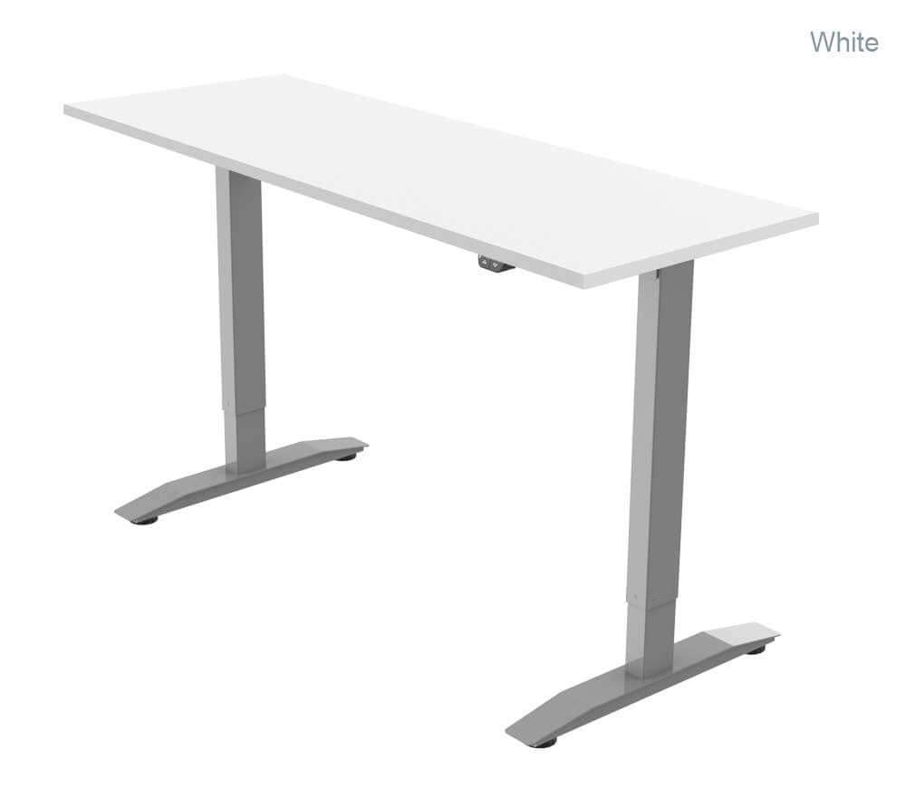 PRO 1 single motor electric standing desk in white with a sleek modern design.