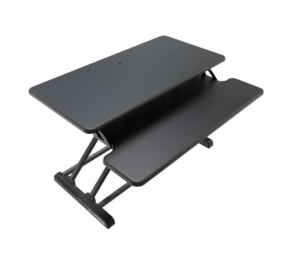 SLIM 80-S standing desk converter for single monitor with split level worktop for ergonomic workspace.