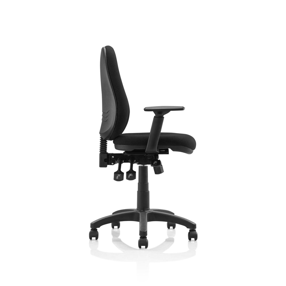 Modena operator chair with seat slide in black fabric, view 3