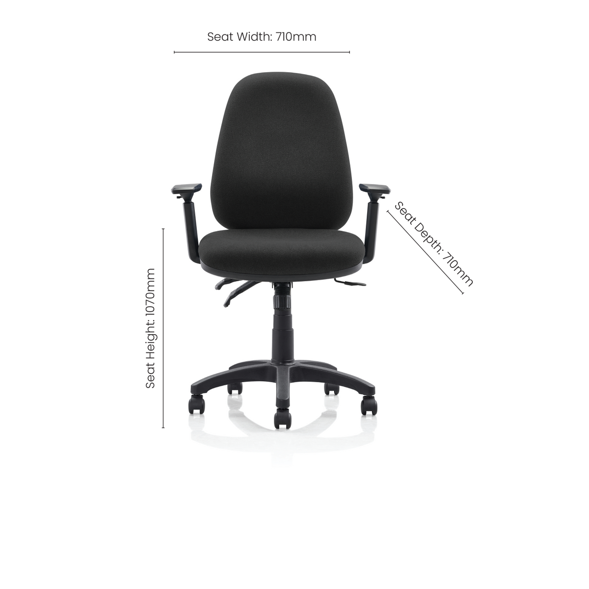 Modena operator chair with seat slide in black fabric, view 5