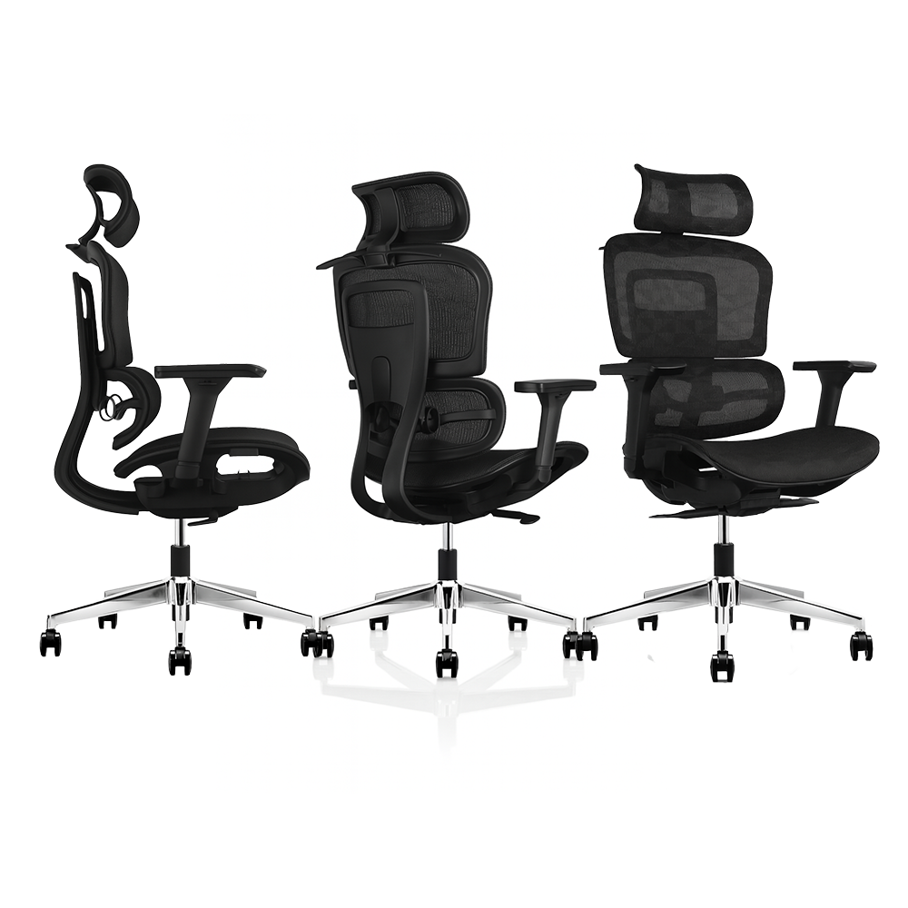 ronda mesh back operator chair with headrest and black mesh seat, view 1