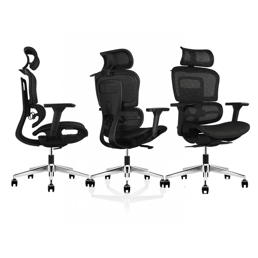 ronda mesh back operator chair with headrest and black mesh seat, view 1