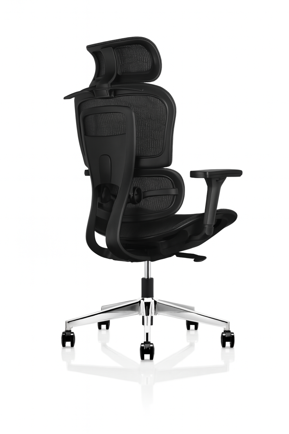 ronda mesh back operator chair with headrest and black mesh seat, view 3