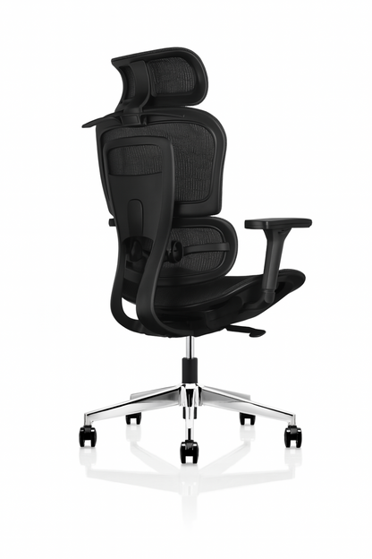 ronda mesh back operator chair with headrest and black mesh seat, view 3