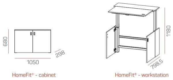 HomeFit Compact Cabinet to Standing Desk – Ergonomic Sit Stand Solution, Tabletop 95 cm x 80 cm