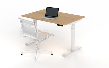 venta t sit stand desk with vincenza oak desktop and white frame