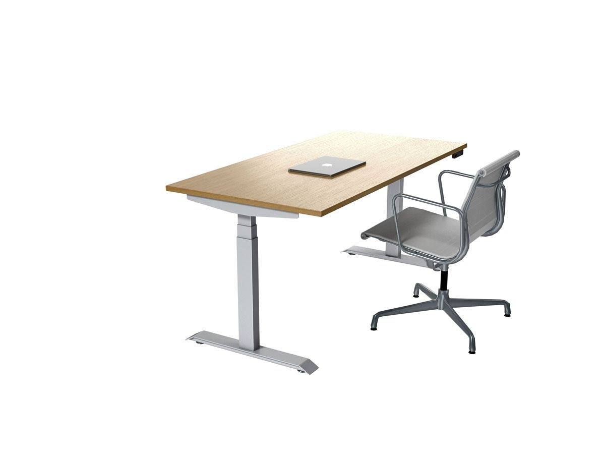 venta t sit stand desk with vincenza oak desktop and aluminium frame