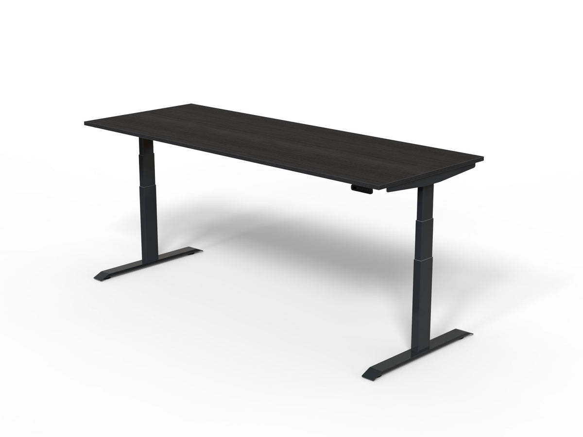 venta t sit stand desk with black desktop and black frame