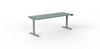 venta t sit stand desk with fjord green desktop and fjord green frame