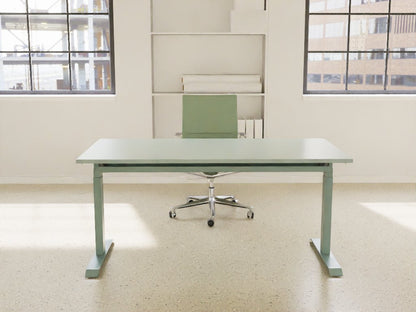 fjord green venta t sit stand desk in a bright office
