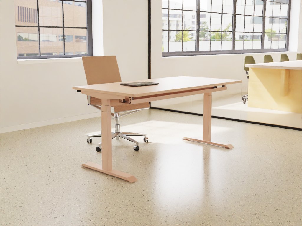 antique rose venta t sit stand desk in a bright office